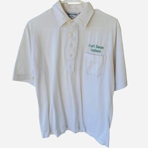 Vintage 70s White Polo Football Coach Shirt With Green Embroidered Logo